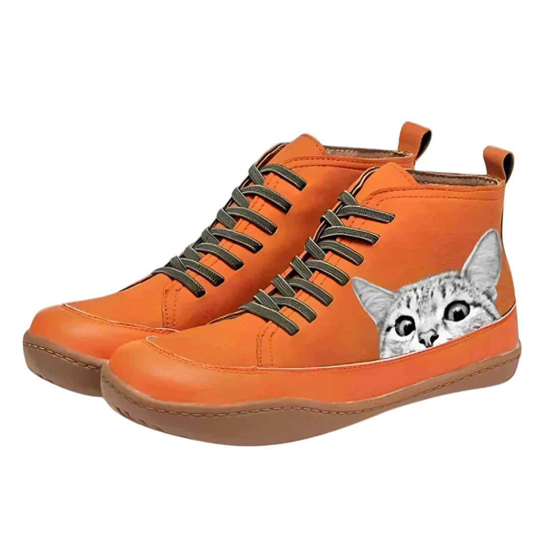 Felora - Leren Enkellaarsjes voor Kattenliefhebbers
