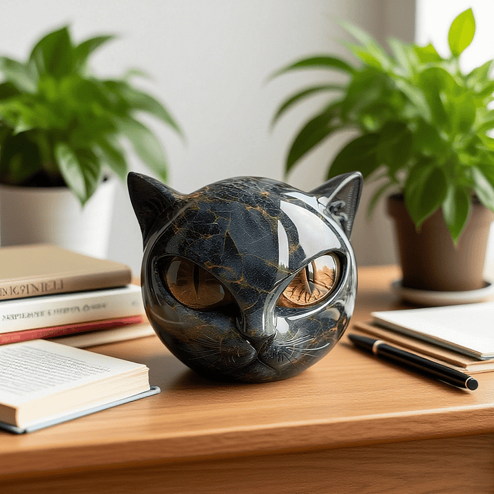 Limited Edition - Zwarte Kattenkop Sculptuur
