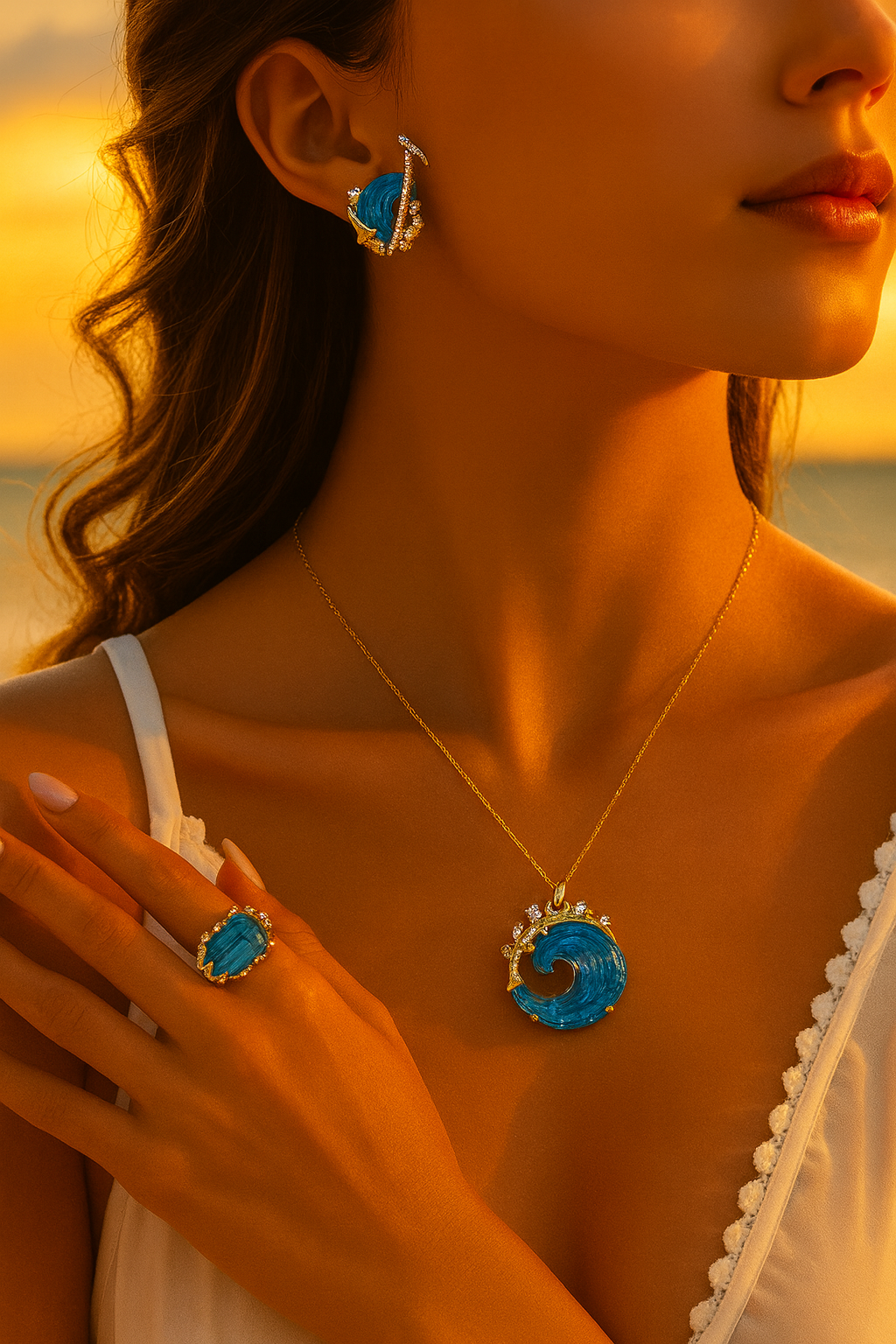 Splendore - Elegante Golvenset 2 + 1 Deal (Oorbellen, Ketting en Gratis Ring)