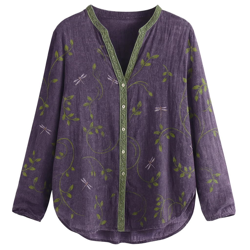 Ambre - Vintage Blouse met Bladprint