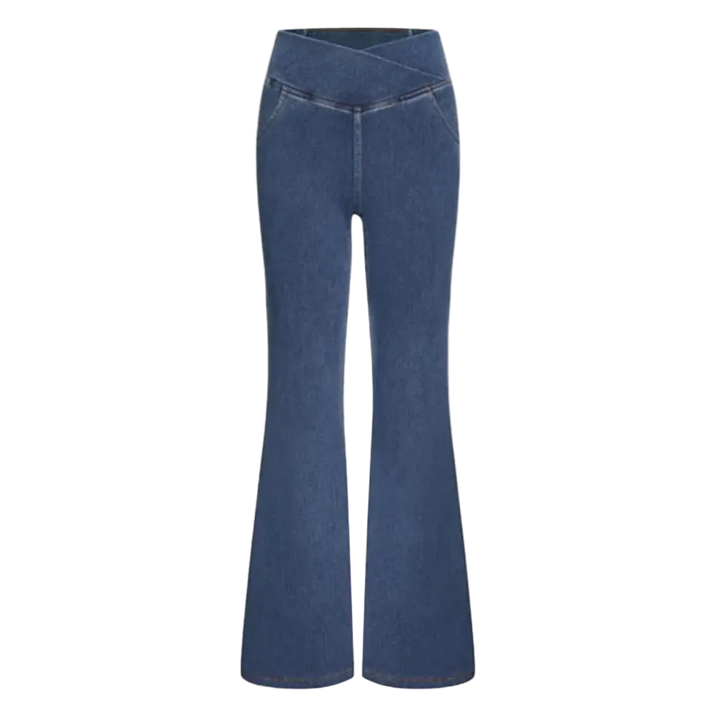 Valeo - Uitlopende Denim Broek met Elastische Tailleband