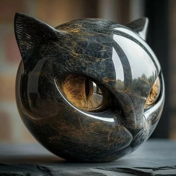 Limited Edition - Zwarte Kattenkop Sculptuur