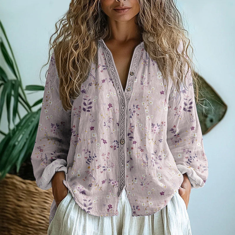 Ambre - Vintage Blouse met Bladprint
